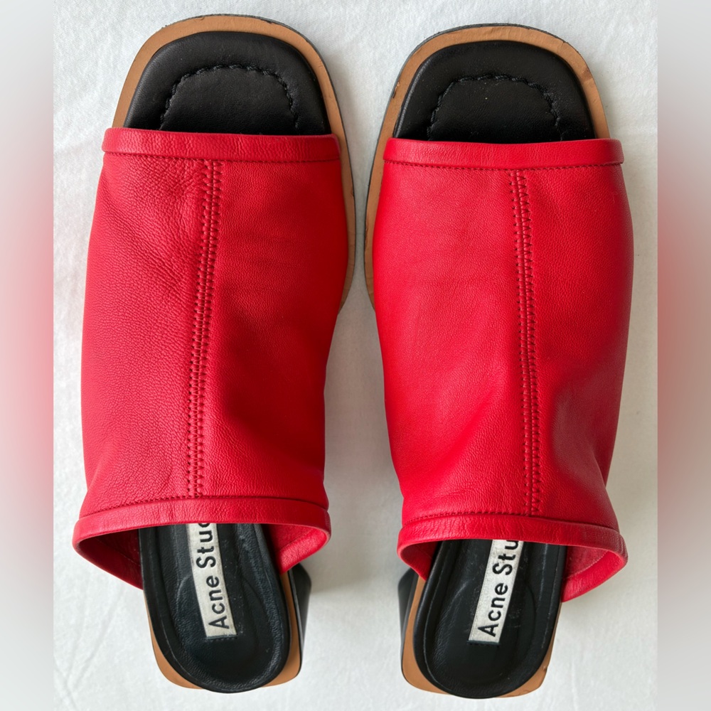 Acne Studios Bernelle Leather Sandals in Red, Size 39